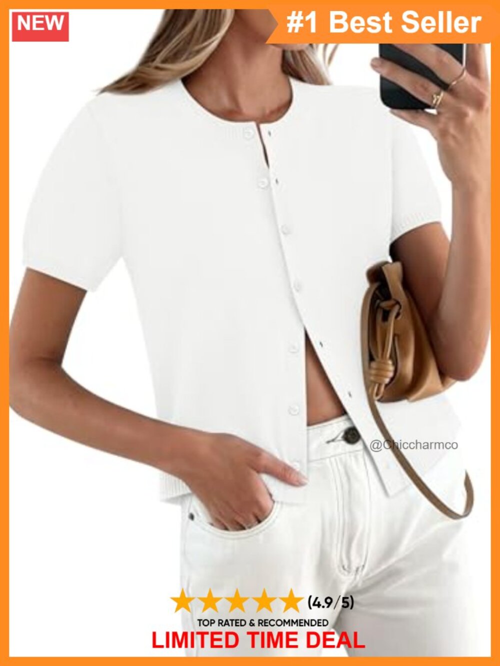 Cropped Short Sleeve Button Up Cardigan Lightweight Knit Sweater Top